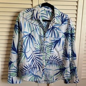 Men's Blue & Green Tropical Print Button-Up Jacket